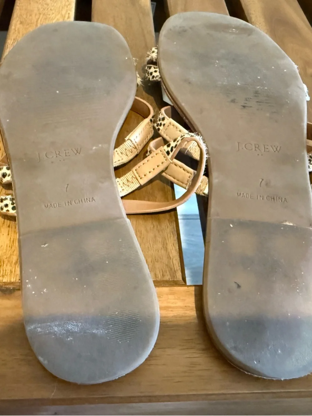 J.‎ Crew Tan Leather Seaside Slide-On Calf Hair Sandals